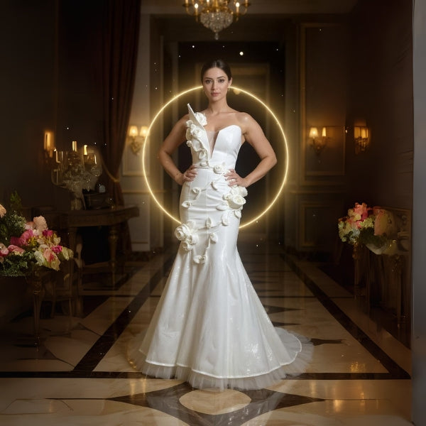 Rochie Mireasă Couture cu Aplicații Florale – Creată pe Măsură