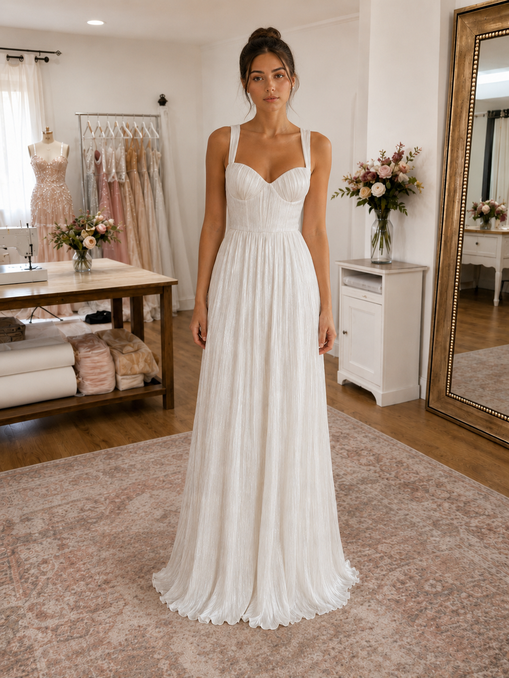 Rochia Élia – Rochie albă pe comandă, elegantă și feminină