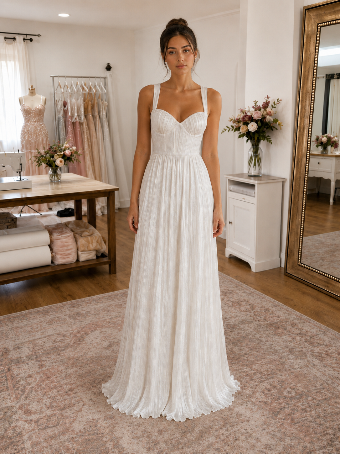 Rochia Élia – Rochie albă pe comandă, elegantă și feminină