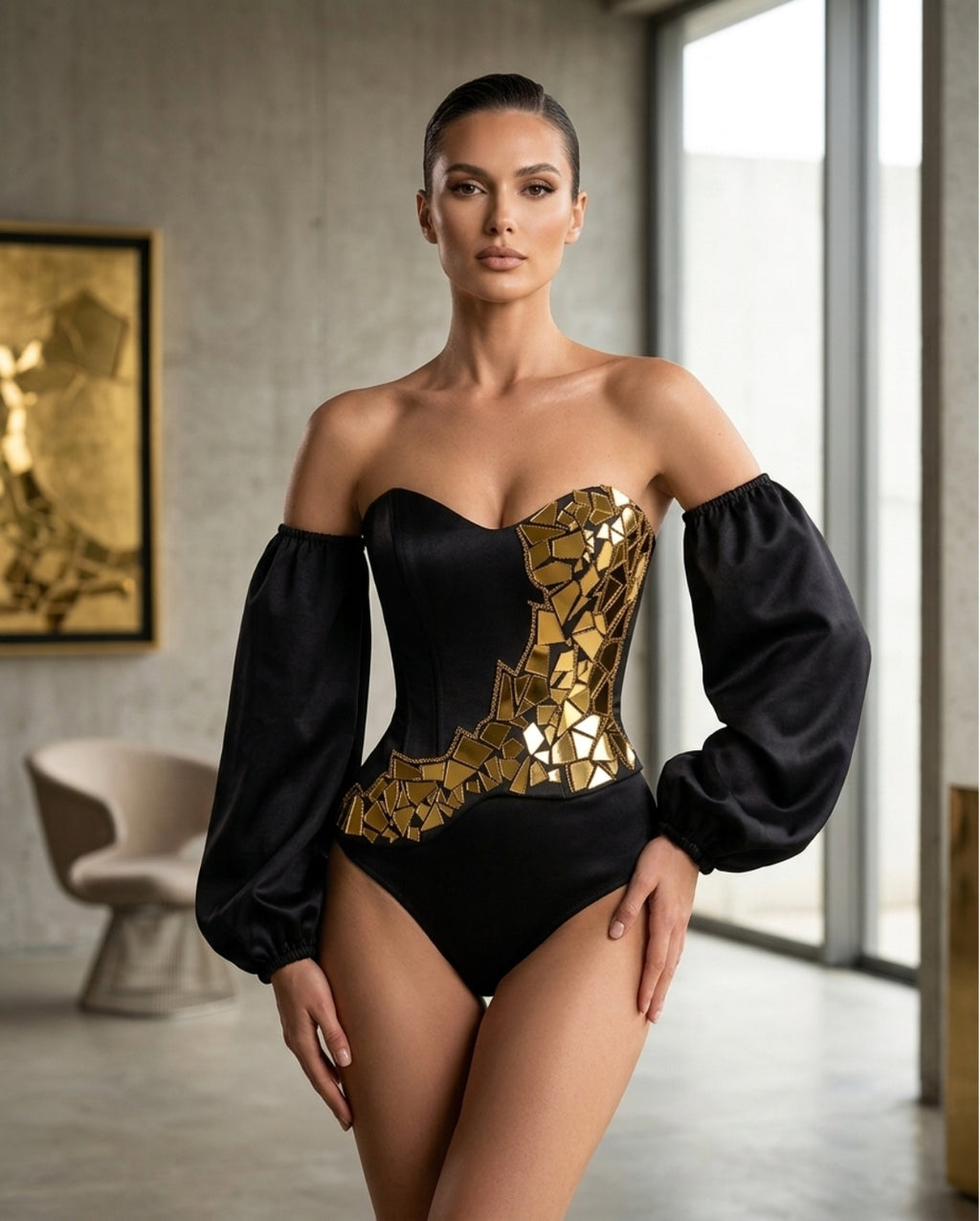 Corset Luxury Black & Gold Mosaic